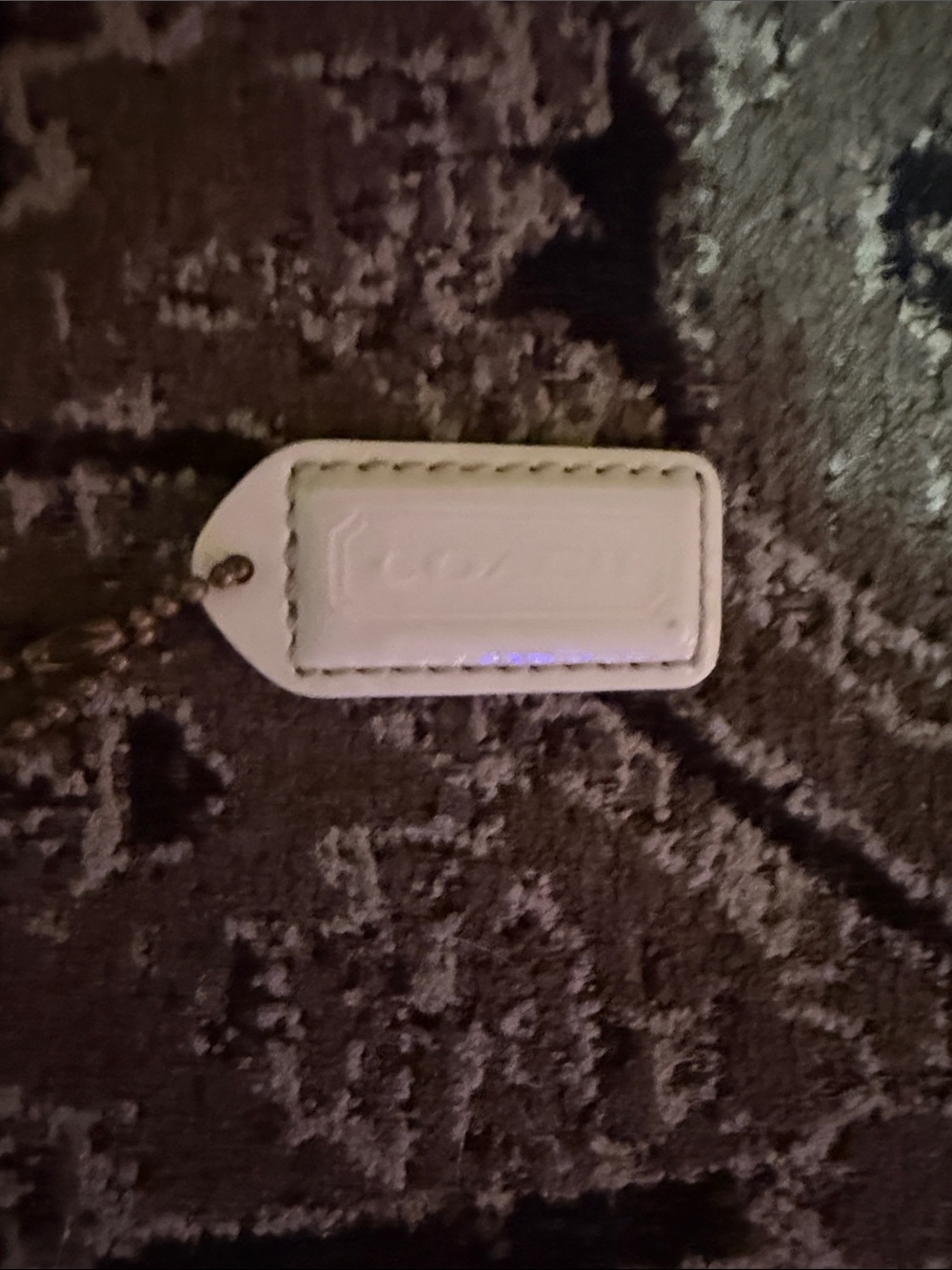Coach White Cream Leather Hang Key Tag with Ball Chain